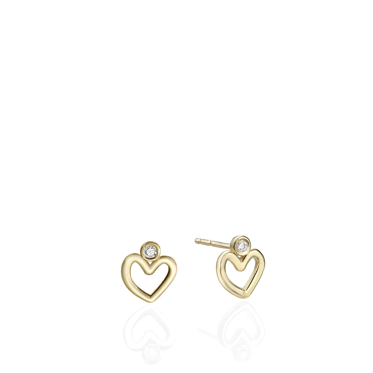 Diamond earrings and small gold attached hearts