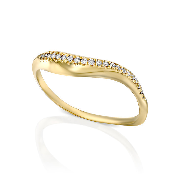 A thick wave ring set with a row of white diamonds