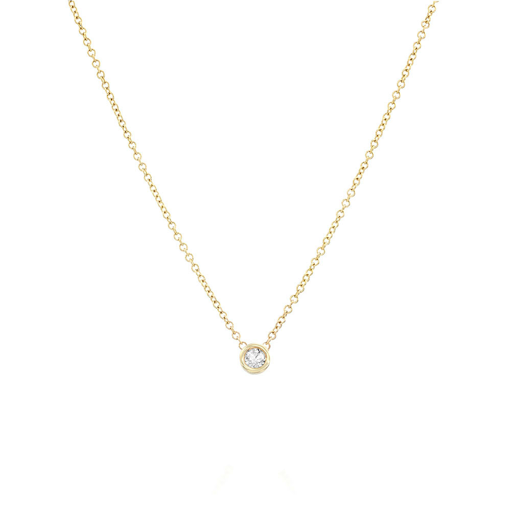 A diamond pendant in a glass setting, attached to a chain on both sides, 0.10ct diamond