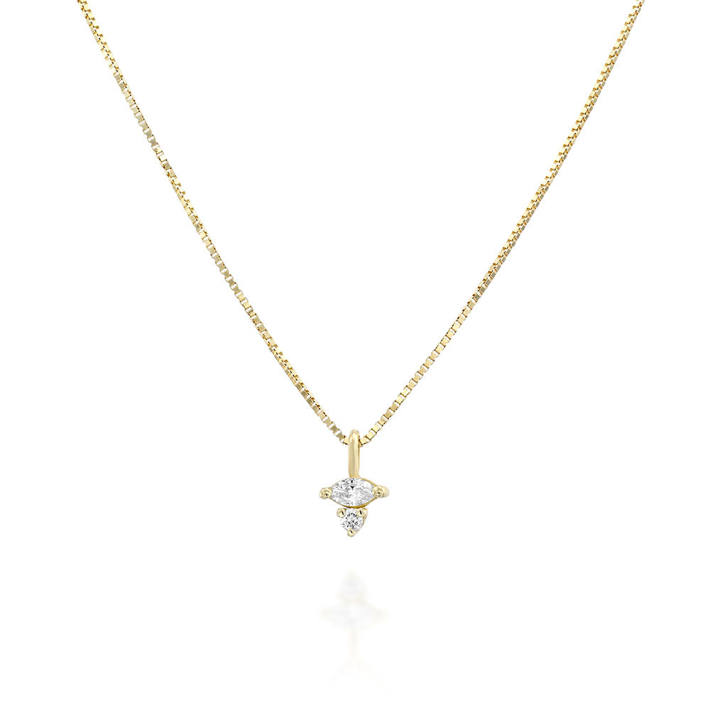Fine gold chain with a diamond pendant combined with a marquise-cut diamond (7 points) and a round diamond