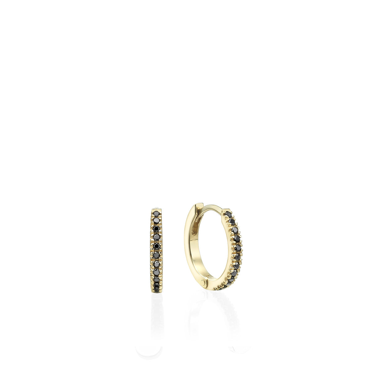 Hoop earrings and black diamonds in gold