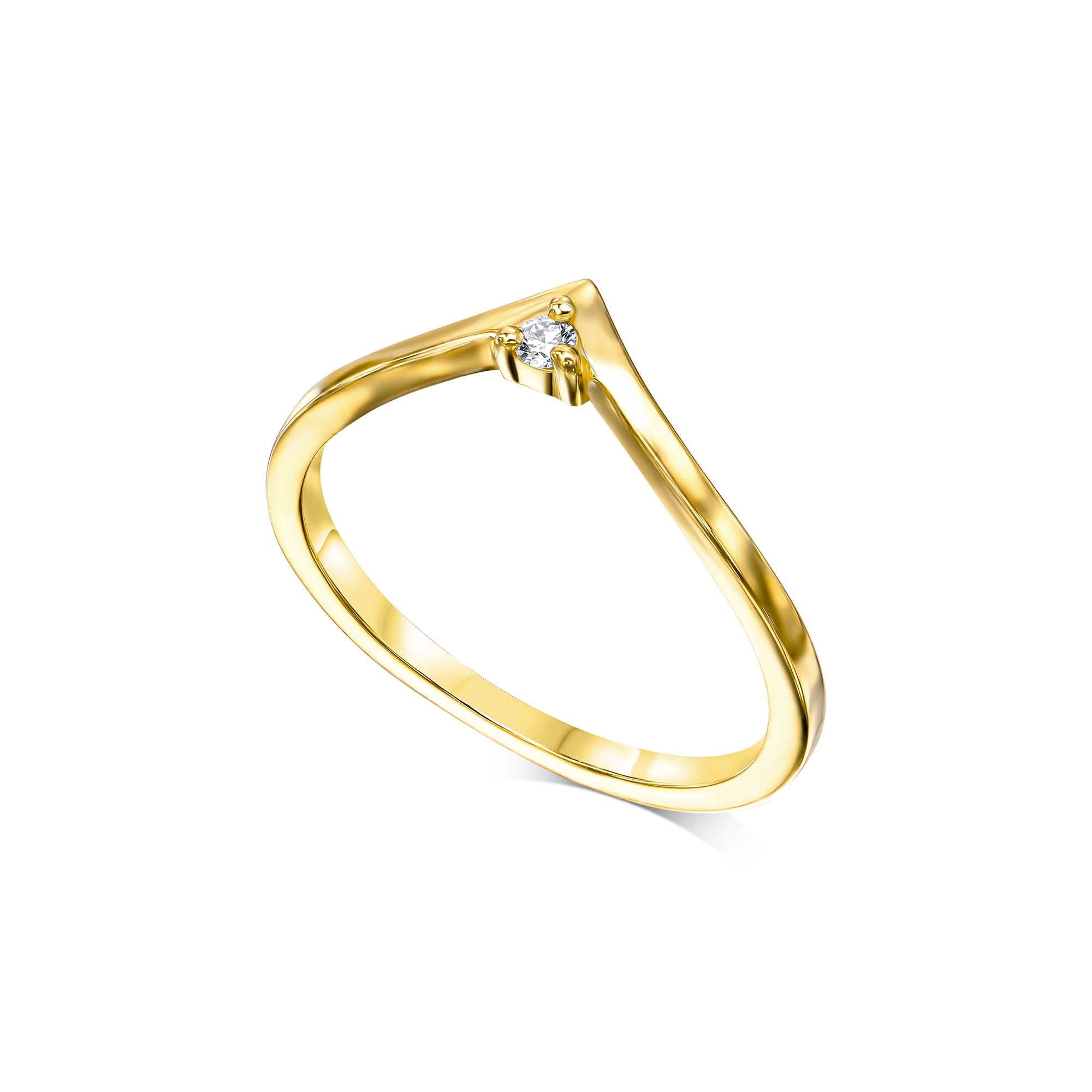 V-shaped gold ring set with a white diamond
