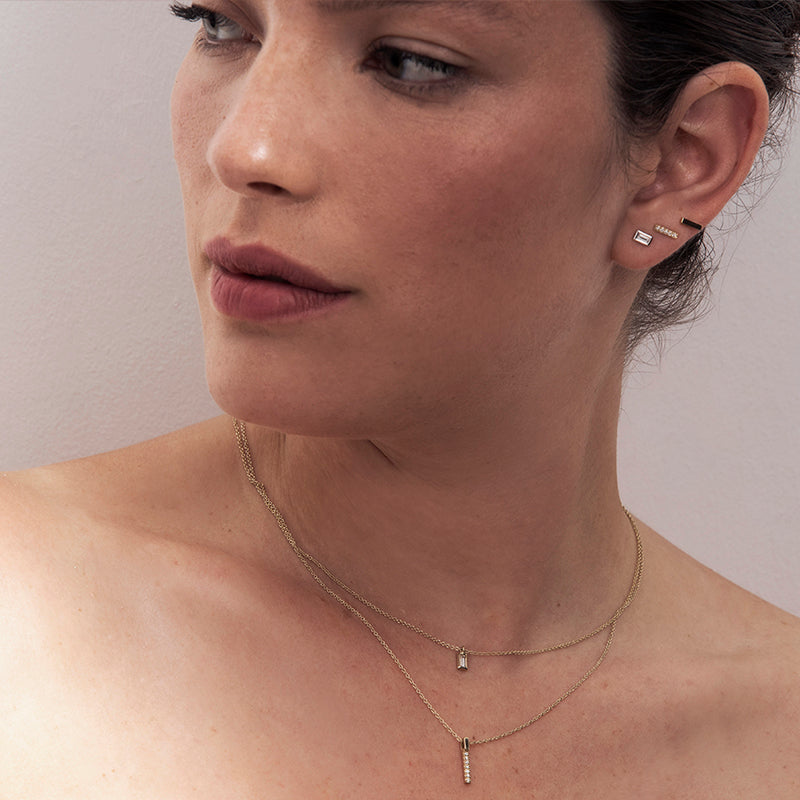 Banded, rectangle earrings in gold