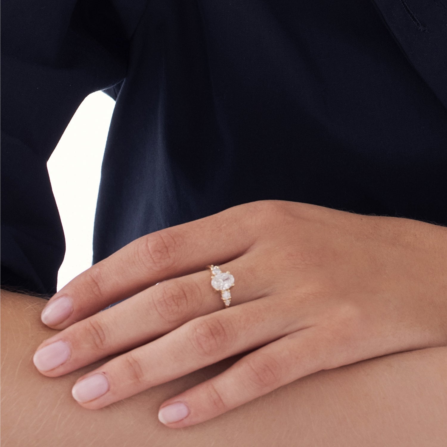Engagement ring set with 1.00ct lab diamonds in an oval cut