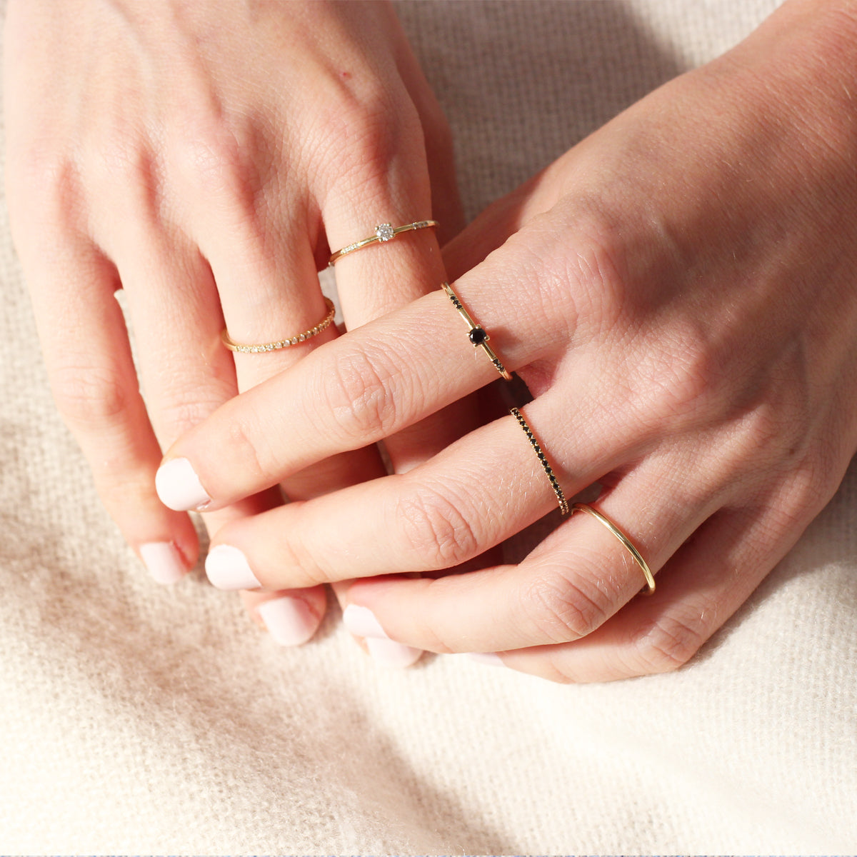 A gold ring set with a thin line of diamonds