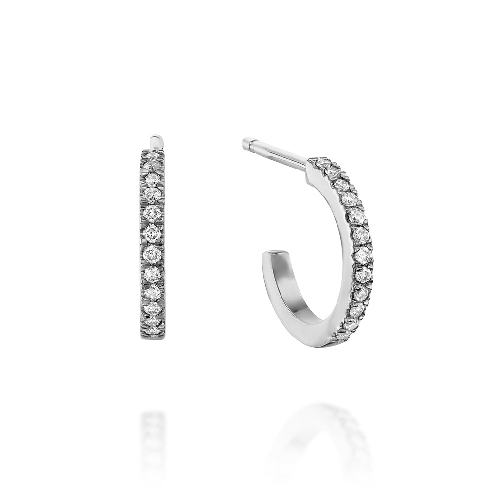 Classic small hoop earrings studded with white diamonds