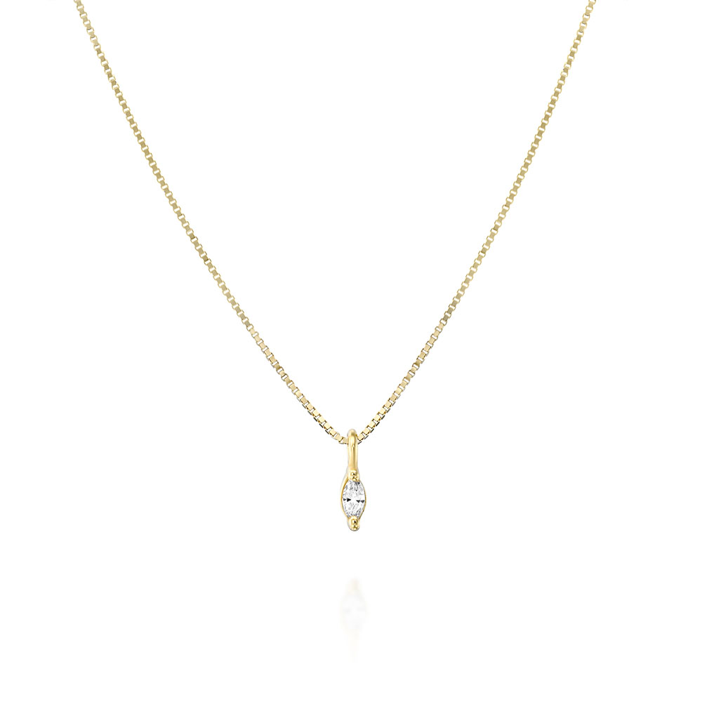 Solitaire necklace, marquise diamond (5 points) inlaid with teeth