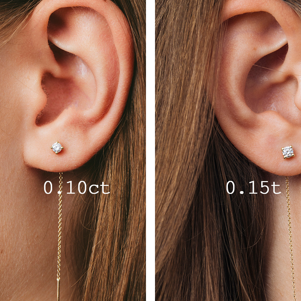 Gold chain earrings studded with 0.20ct diamonds