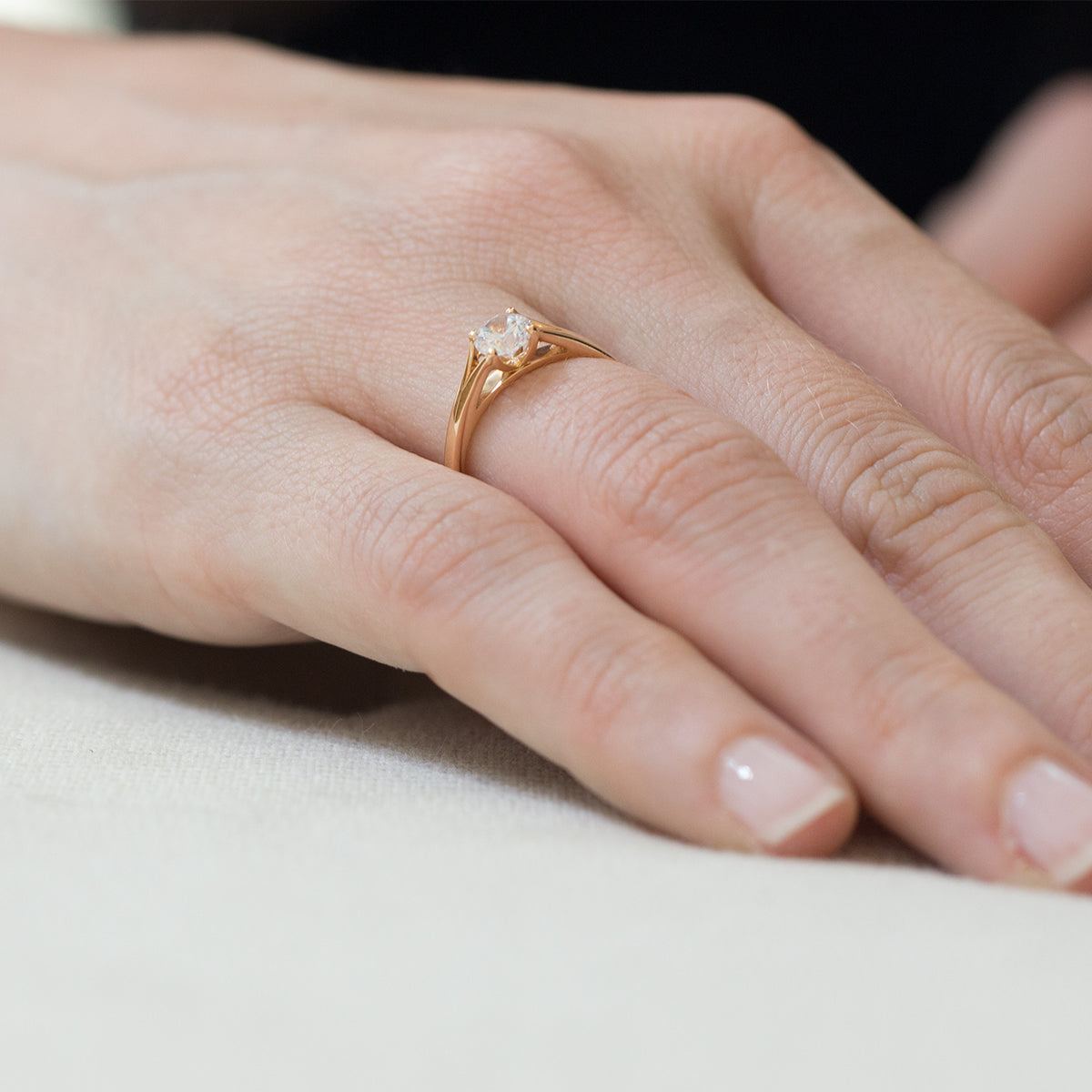Engagement ring, solitaire ring set with half carat lab diamond