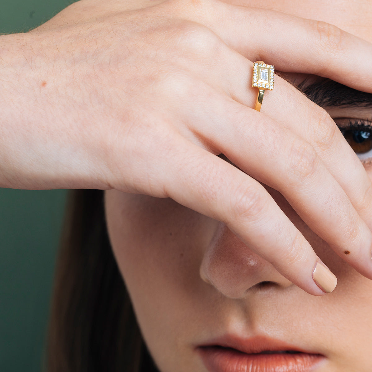 Baguette cut diamond studded gold ring