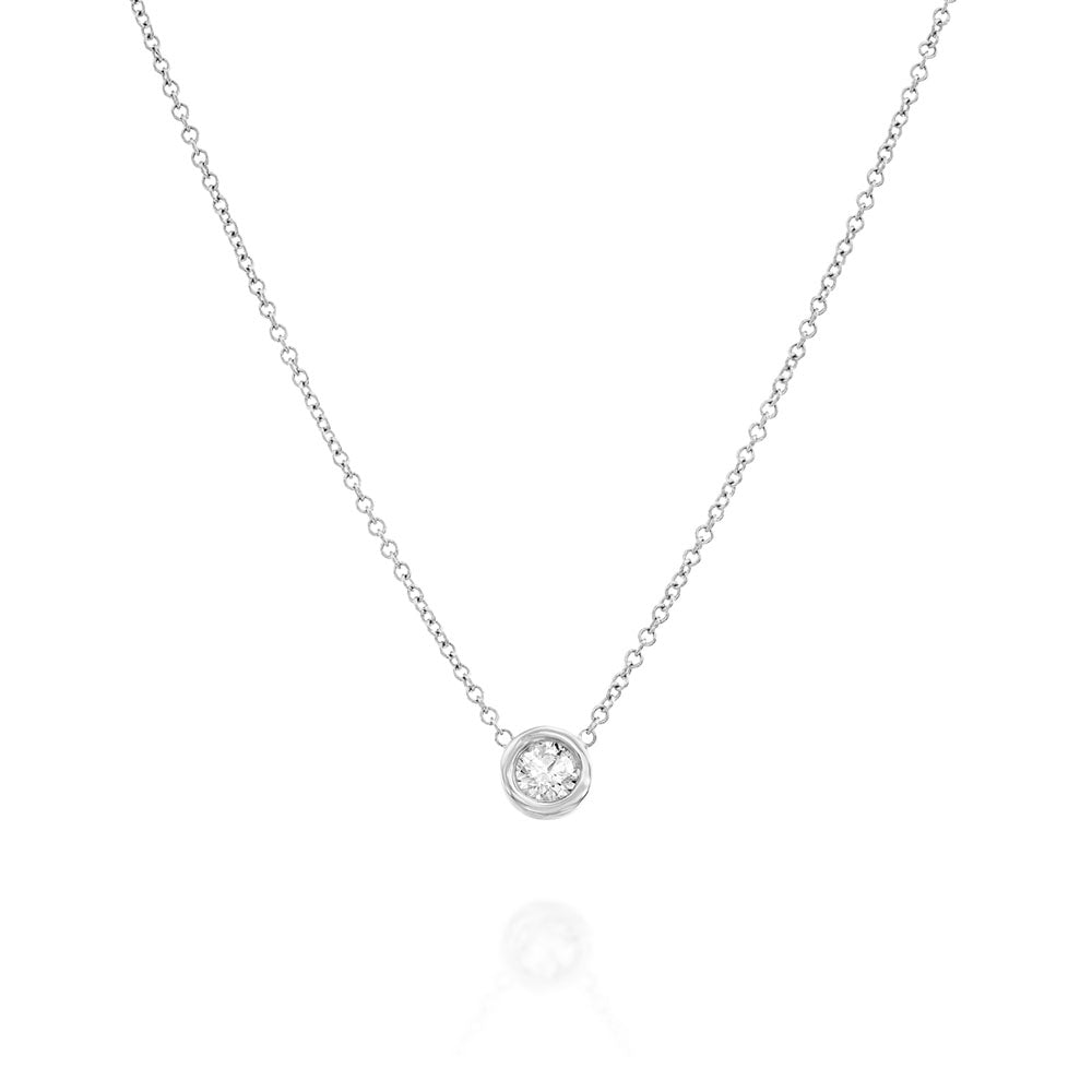 Gold necklace with a diamond pendant in a cup setting, attached to the chain on both sides, 0.15ct diamond