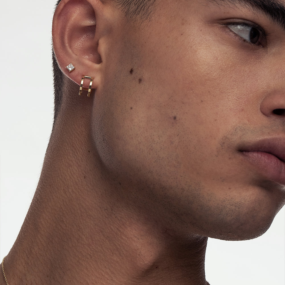 Double gold hoops for man and woman