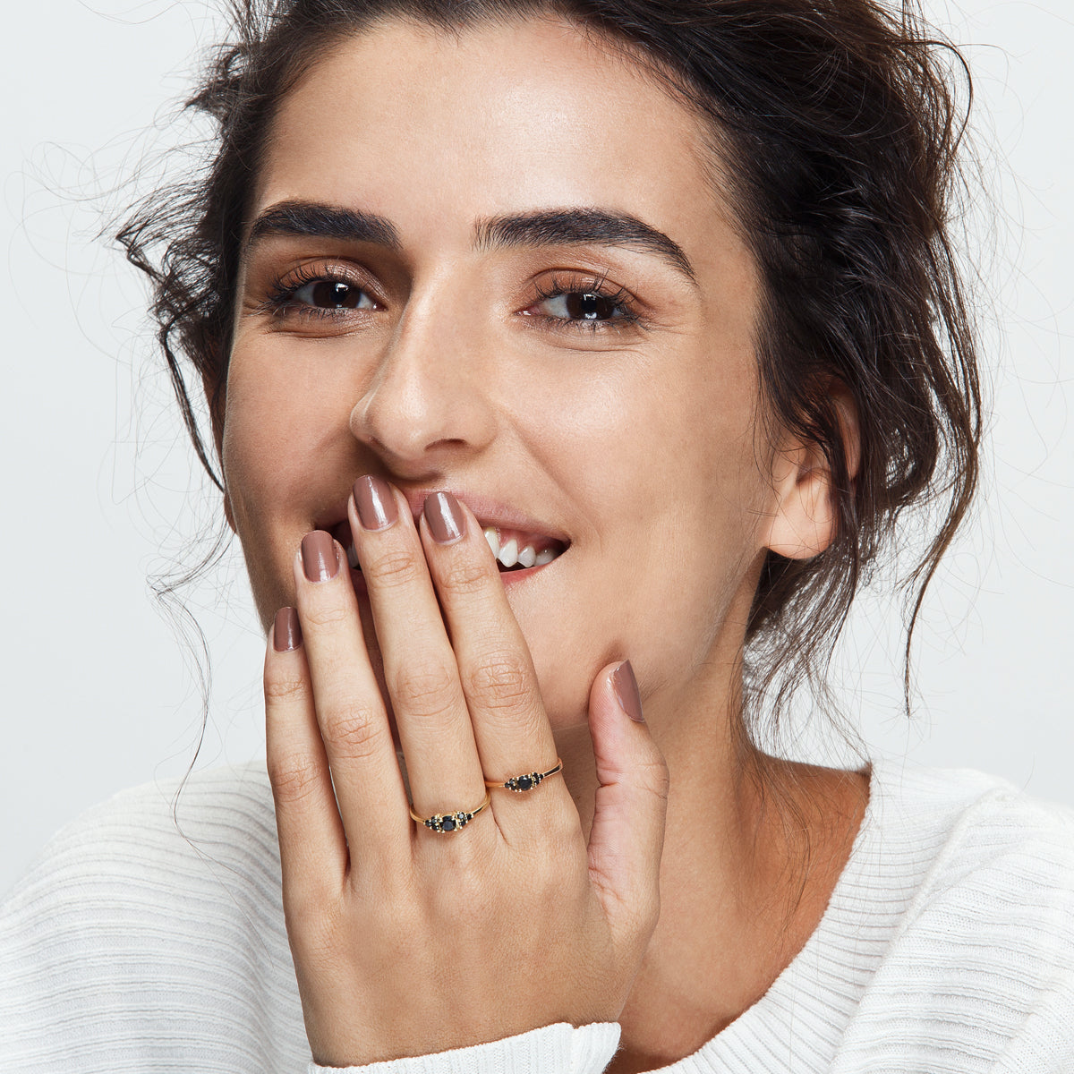 Engagement ring set with a central black diamond 0.35ct and 6 side black diamonds