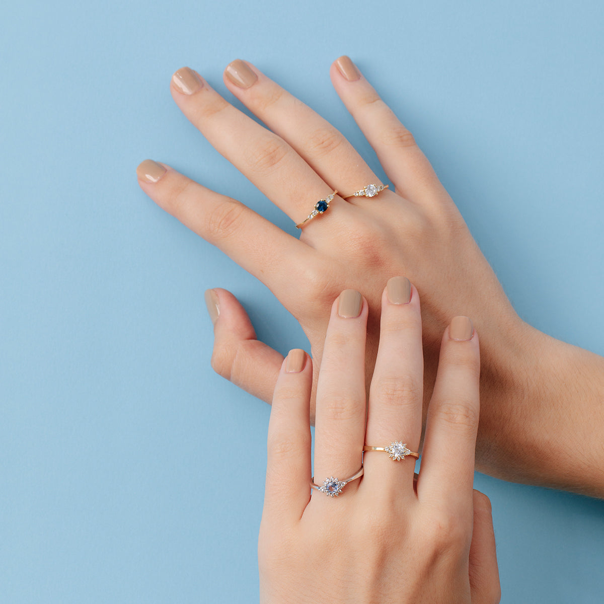 Delicate and special engagement ring set with sapphires and diamonds