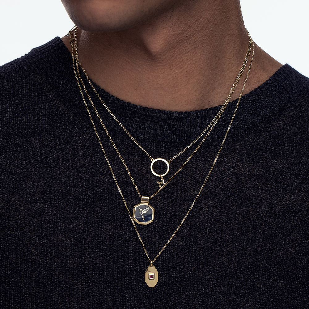 A special gold necklace for men with a bird and enamel combination