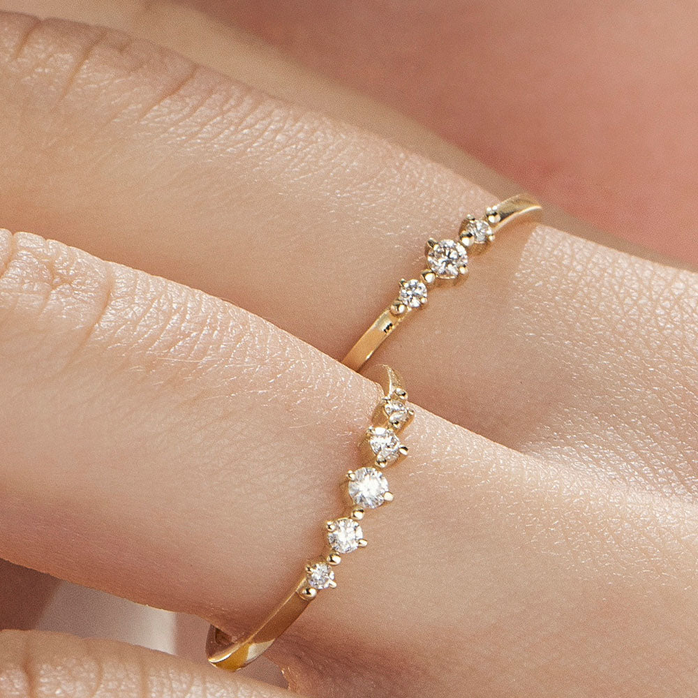 A fine diamond ring set with 3 diamonds in a special setting