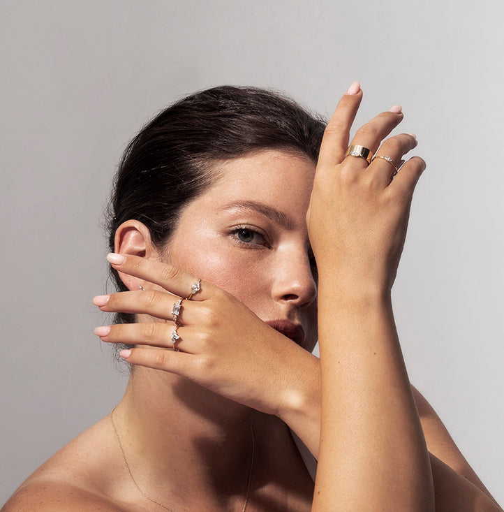 A horizontal marquise diamond ring