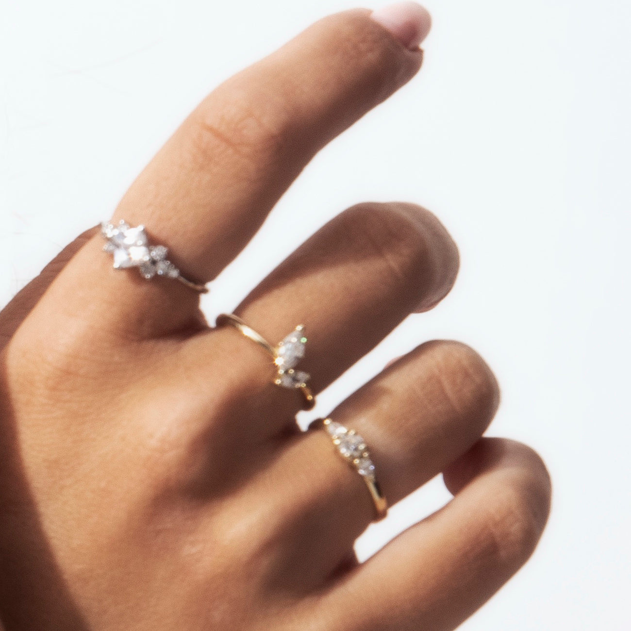 A special gold ring set with marquise-cut diamonds