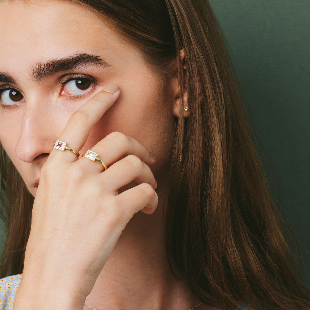 Baguette cut diamond studded gold ring