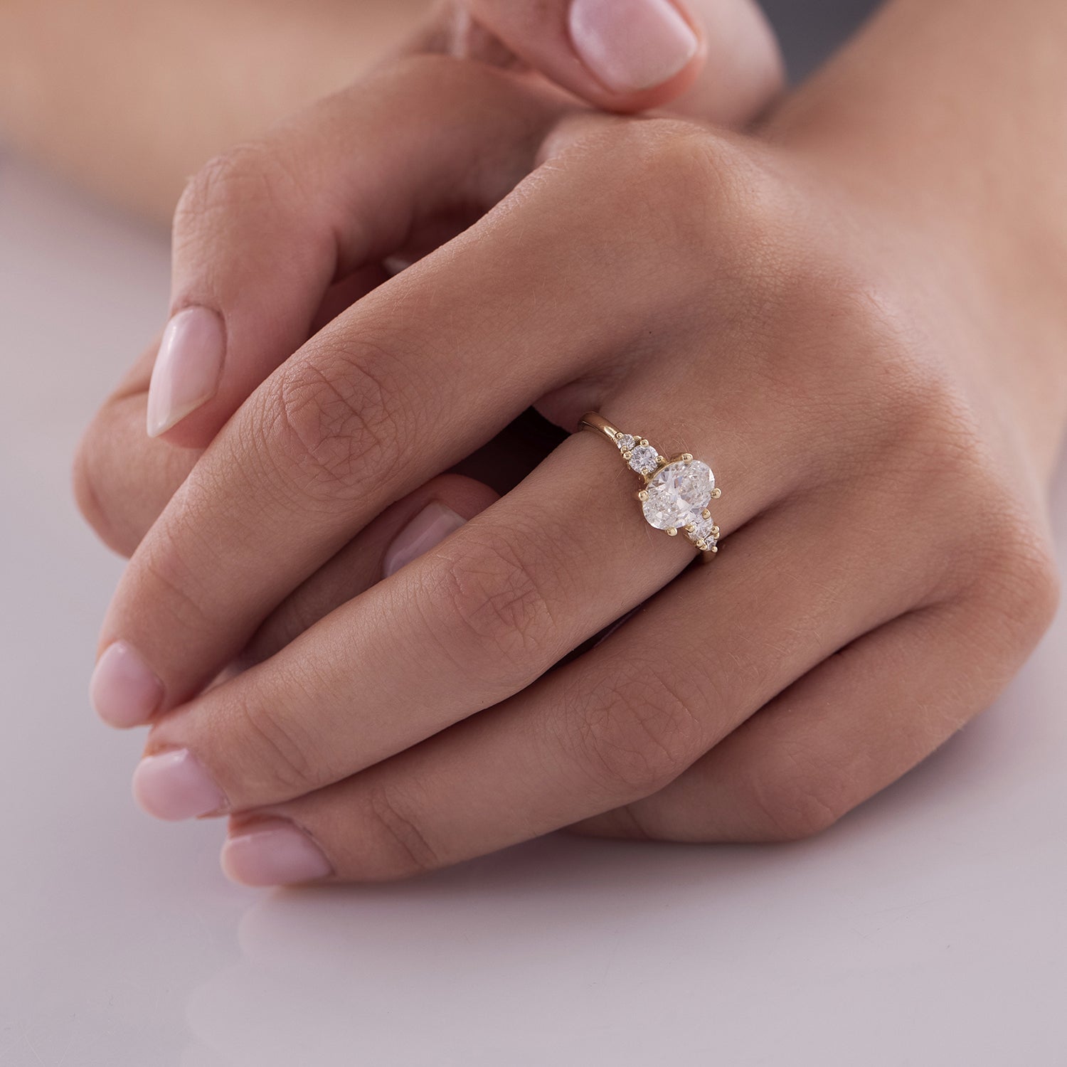 Engagement ring set with 1.00ct lab diamonds in an oval cut