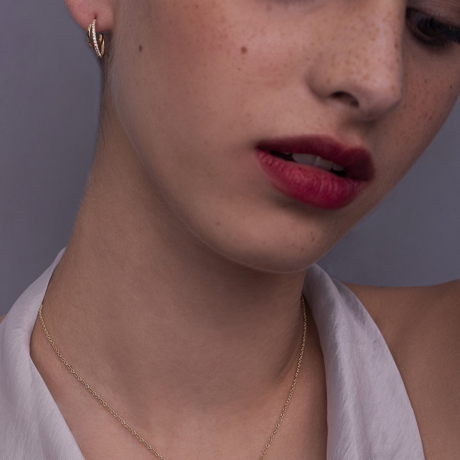 Special double hoop earrings studded with diamonds