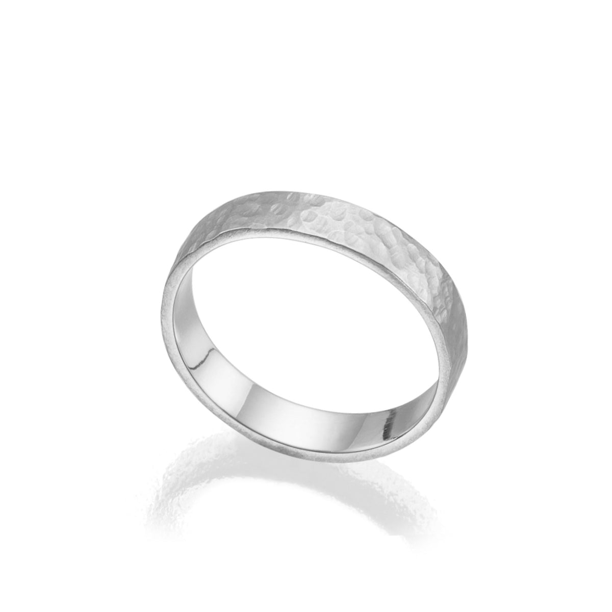 A wedding ring for a man and a woman: a flat gold ring with a fine braided texture, 4 mm wide