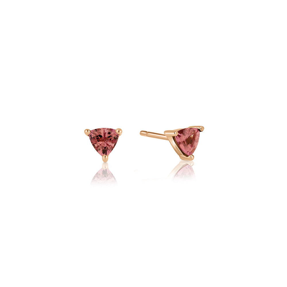 Gold studded gold earrings set with trillion-cut champagne garnet