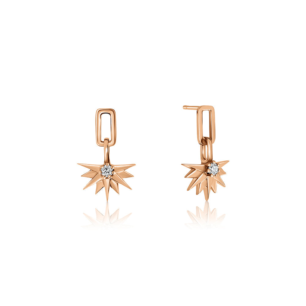 Hanging half-sun hoop earrings studded with laboratory diamonds