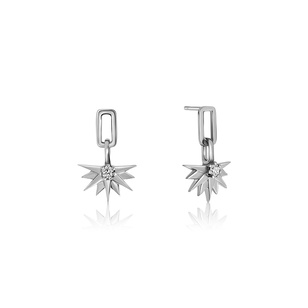 Hanging half-sun hoop earrings studded with laboratory diamonds