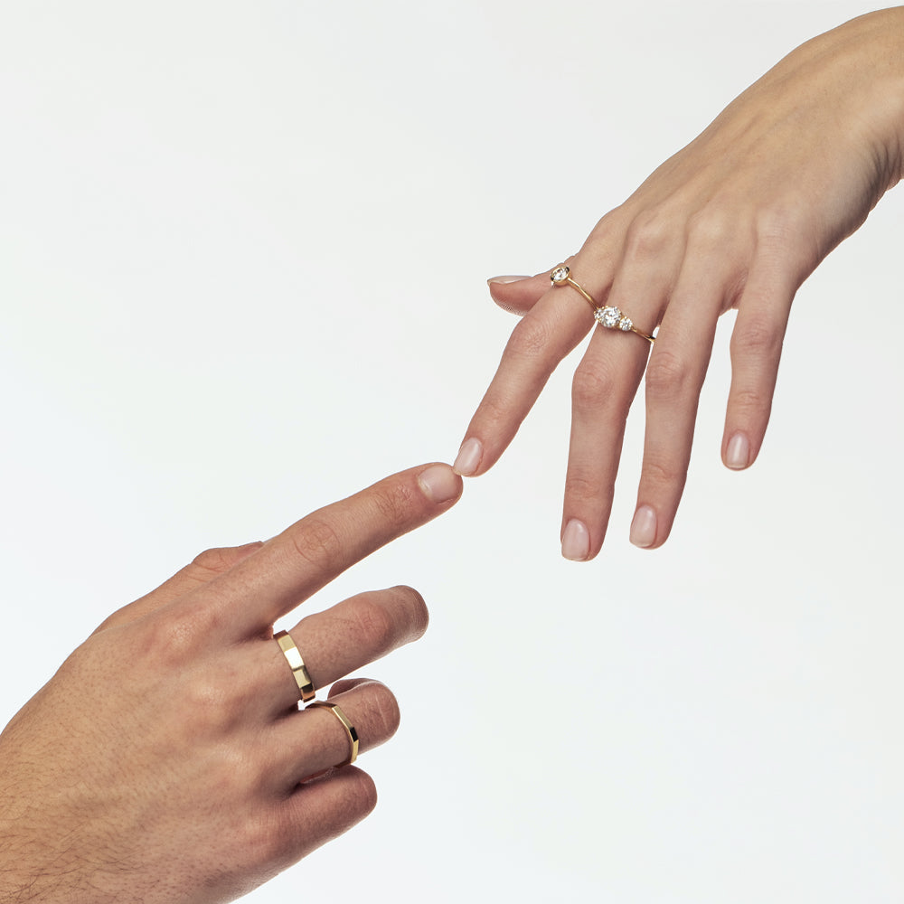 Wedding ring with flat ribs, wedding ring for man and woman, geometric design ring