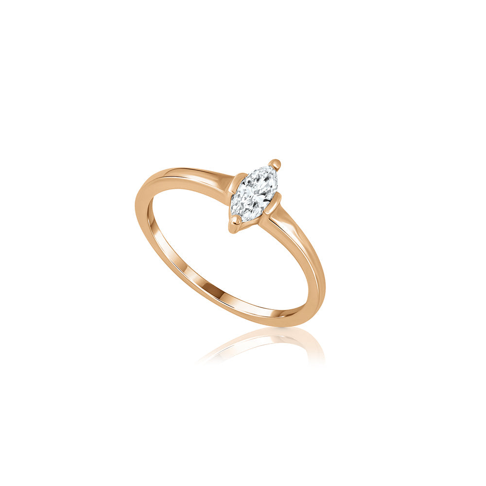 A special engagement ring set with a laboratory diamond in a vertical marquise cut