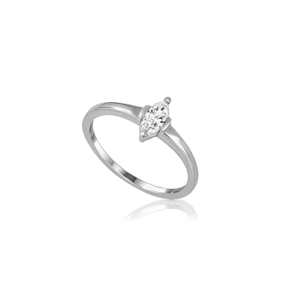 A special engagement ring set with a laboratory diamond in a vertical marquise cut