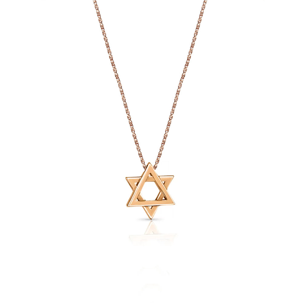 A gold chain with a small gold Star of David pendant threaded onto a gold chain