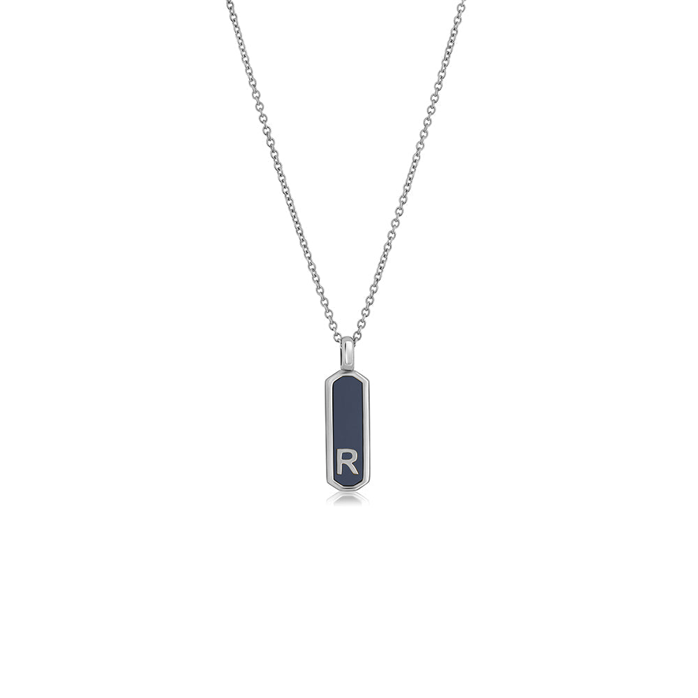 Gold necklace with two-sided narrow letter pendant combined with enamel