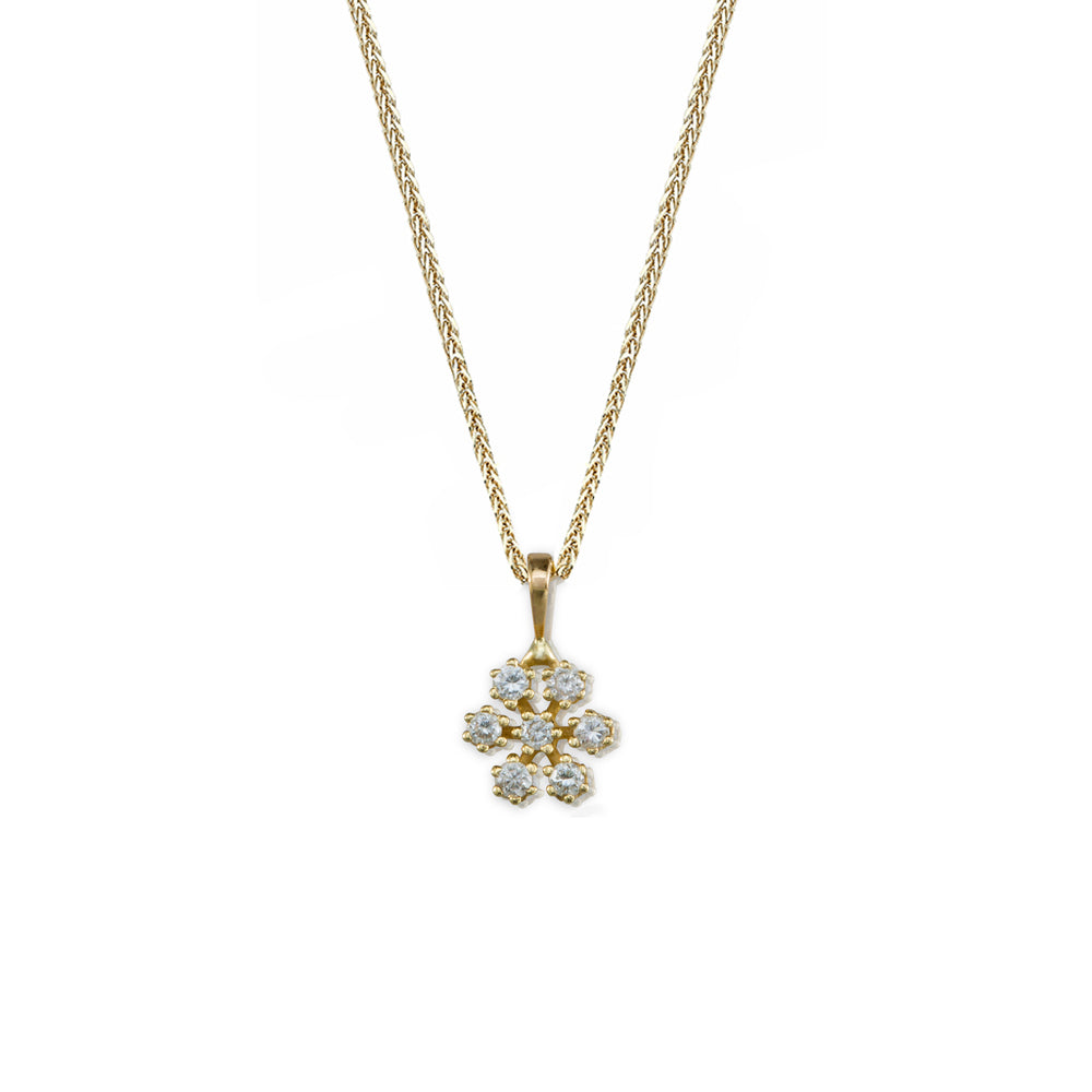 Gold chain and snowflake pendant studded with diamonds