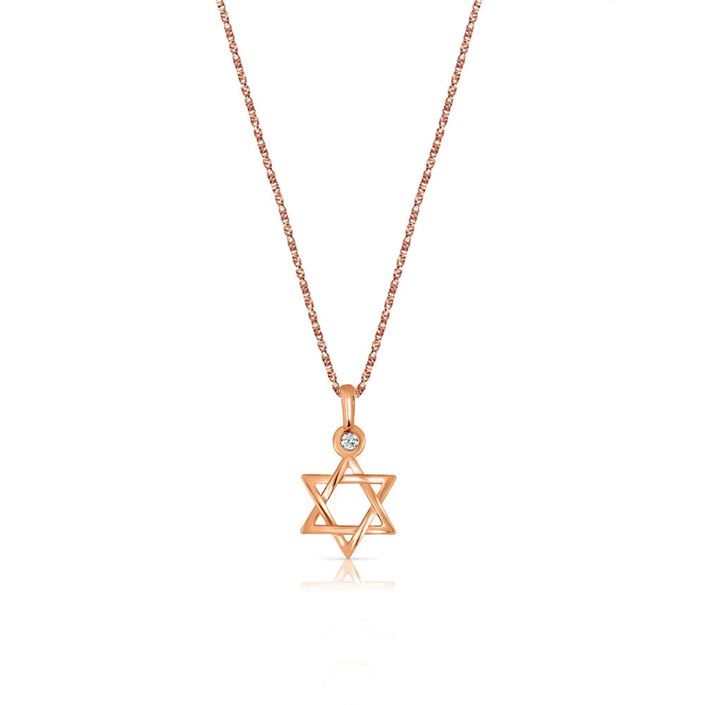 Gold necklace designed with a Star of David pendant set with a diamond, 1.5 points, 14 carat gold