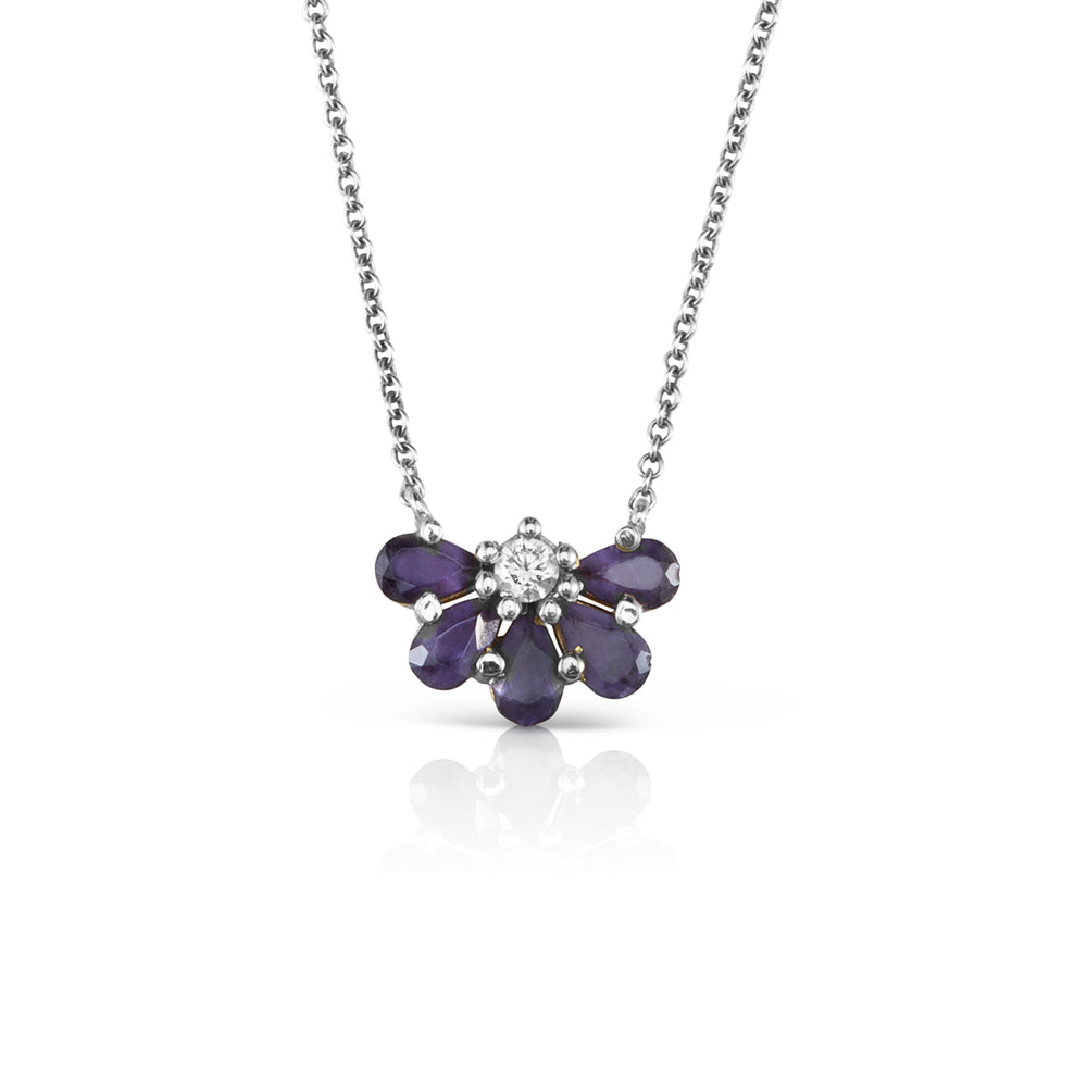 Gold chain set with 5 iolite stones and a diamond