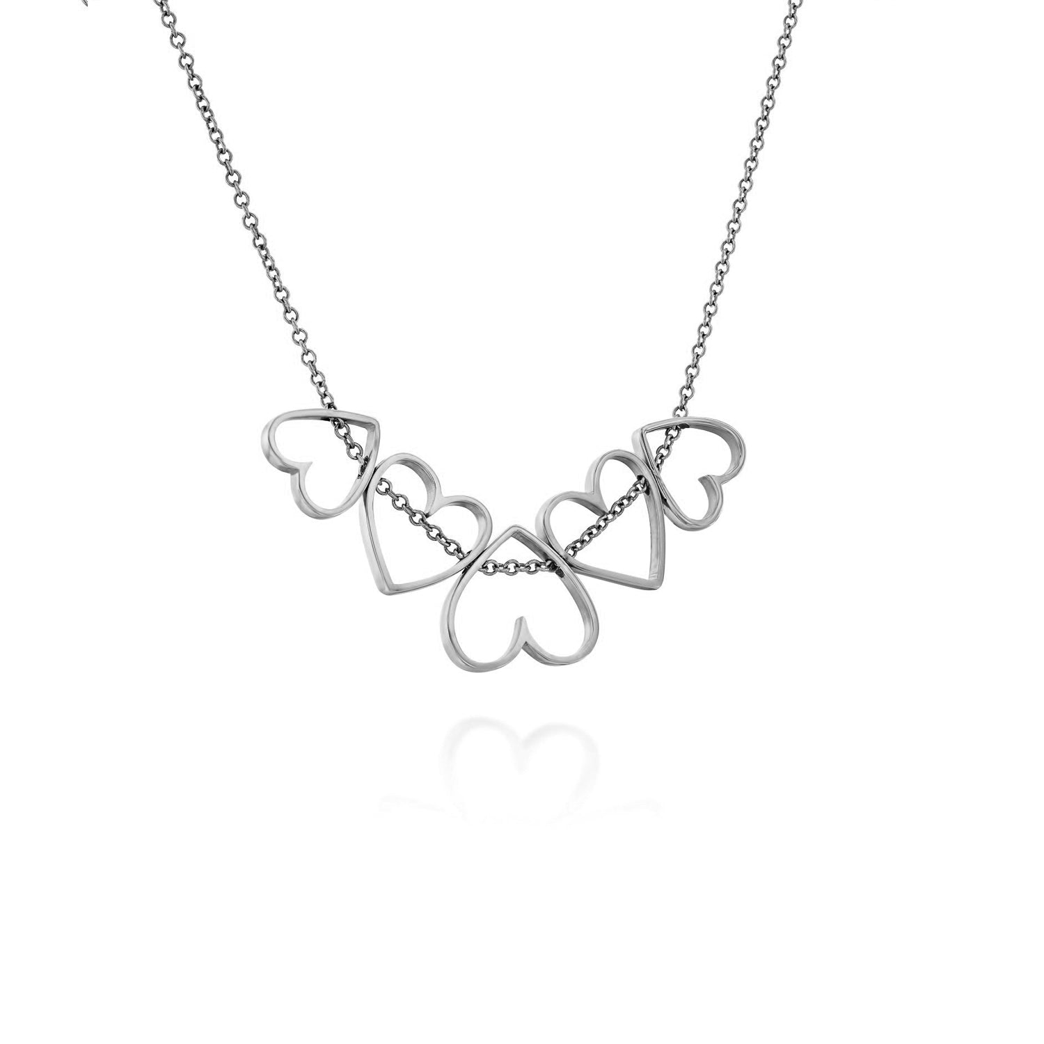 A chain of gold hearts in varying sizes that move