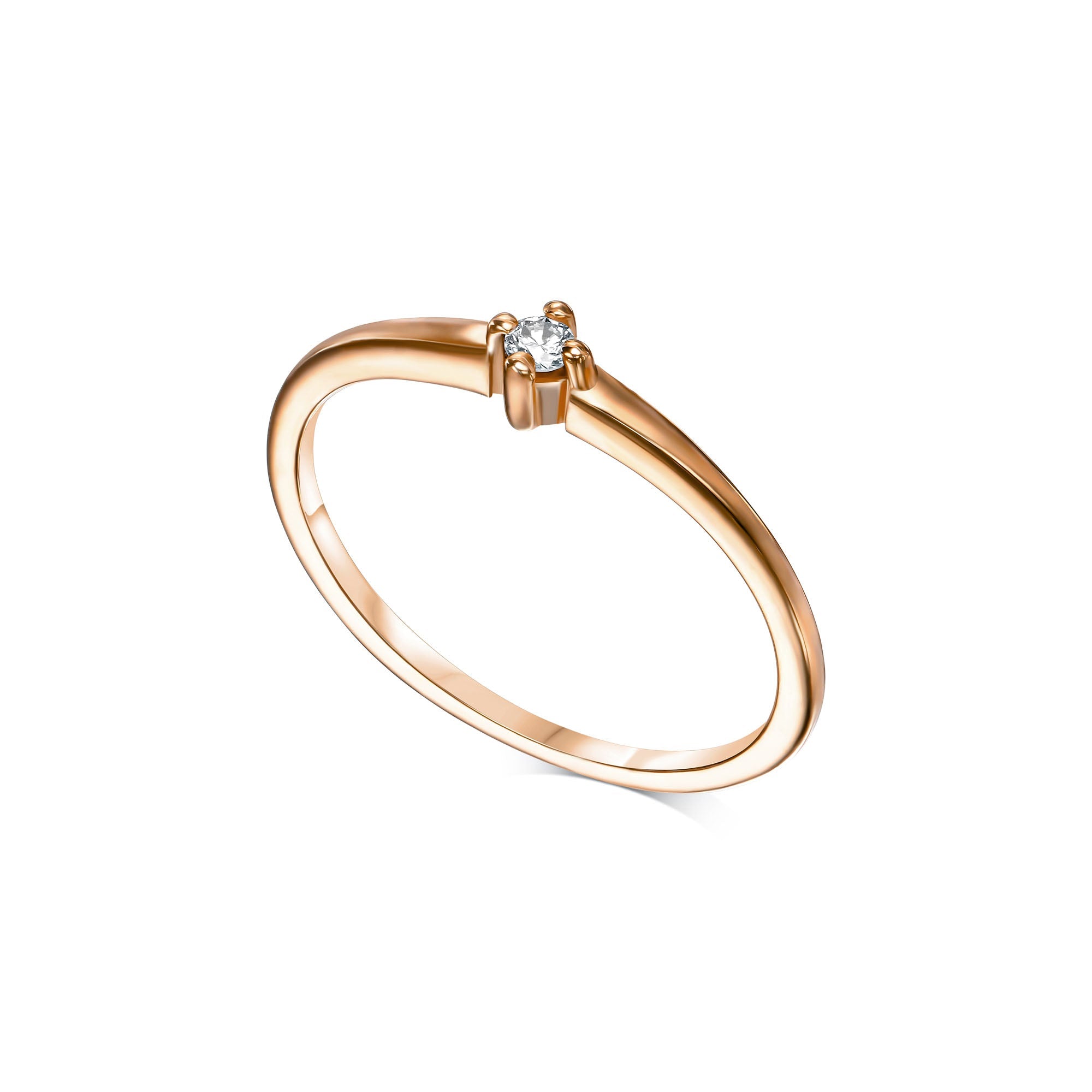 A delicate solitaire ring set with a diamond weighing 5 points