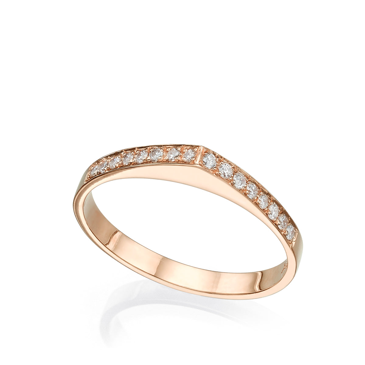 Drop-cut gold ring studded with a row of diamonds