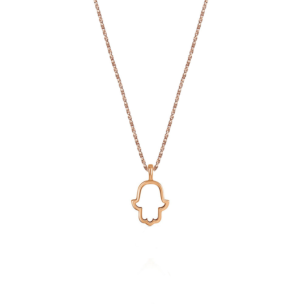 Hamsa gold necklace for women with a small outline