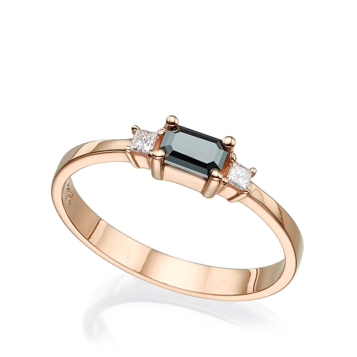Baguette-cut black diamond ring and white princesses