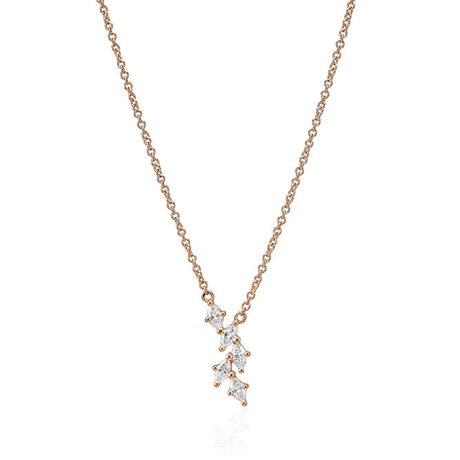 Gold chain with leaf pendant set with marquise-cut diamonds