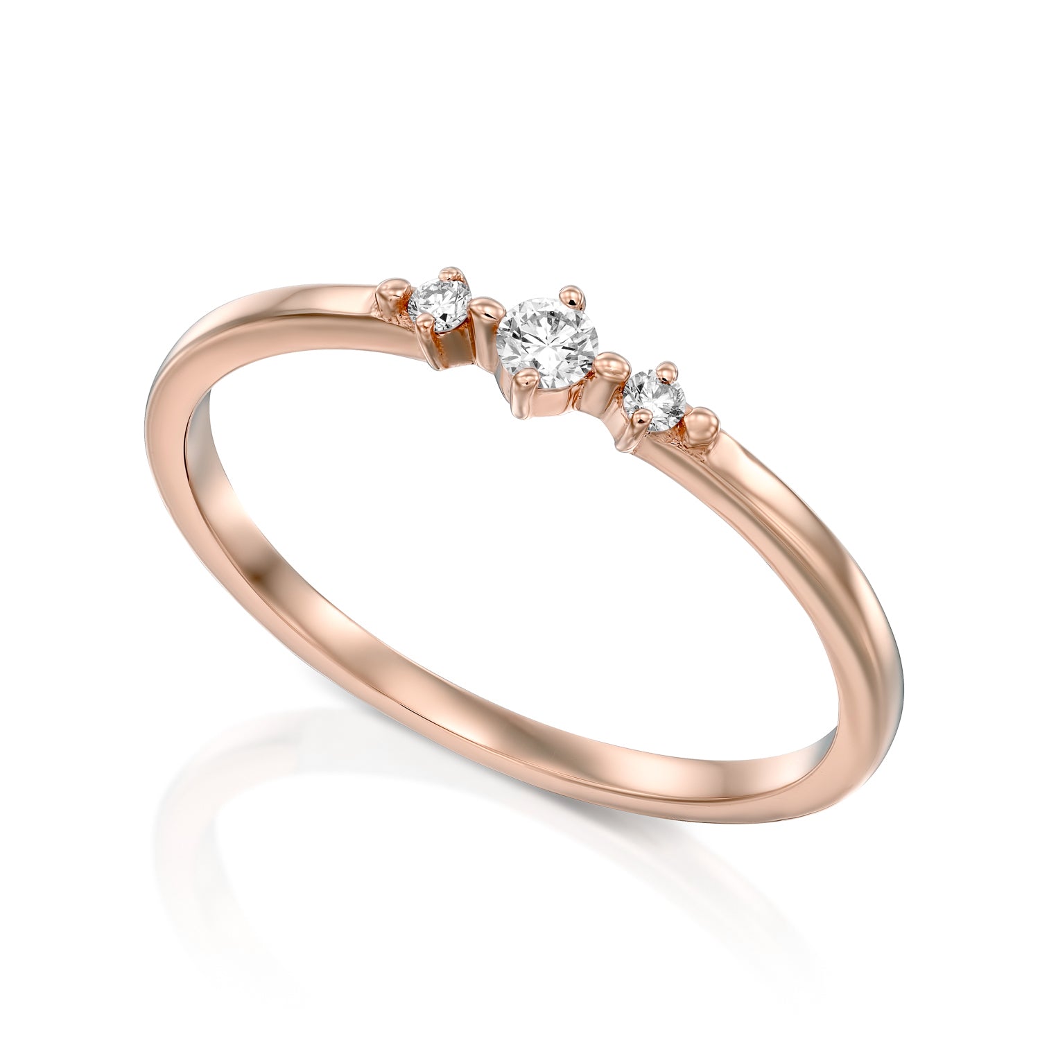 A fine diamond ring set with 3 diamonds in a special setting