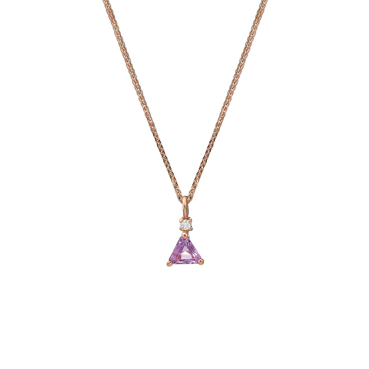 Gold necklace with an amethyst and diamond studded pendant