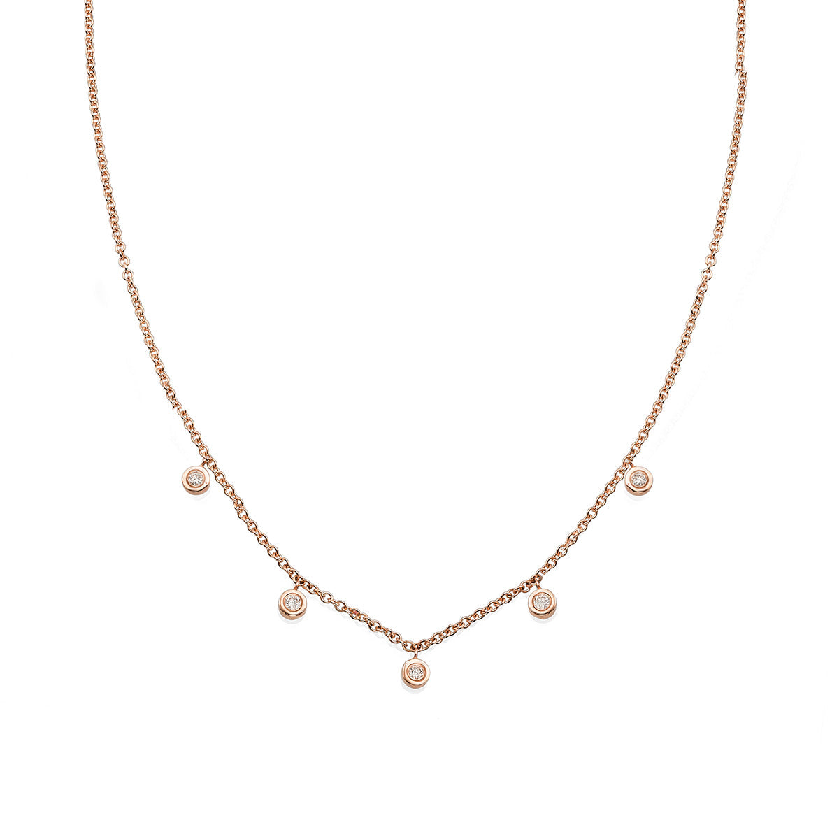 Gold chain set with 5 hanging diamonds