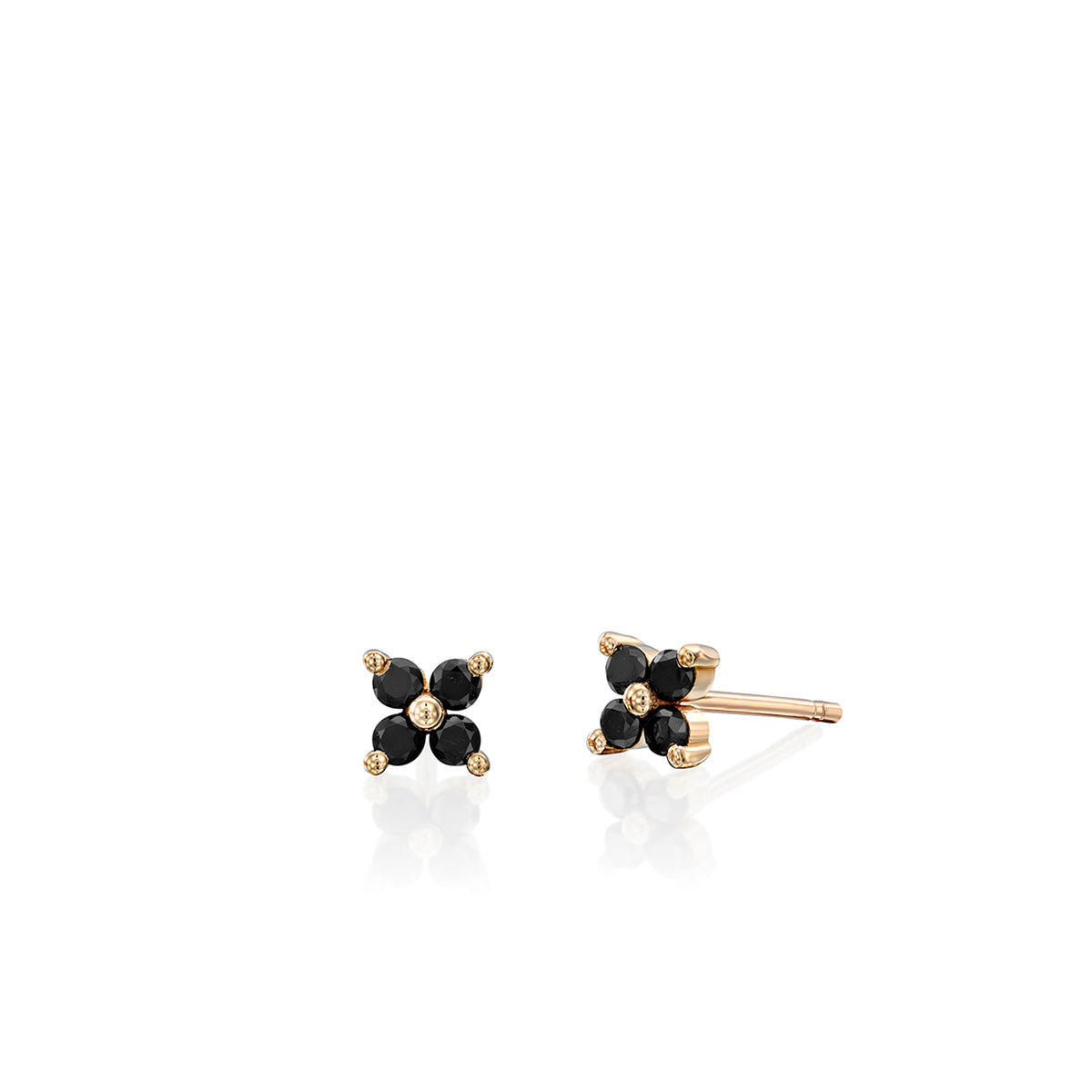 Tight gold earrings studded with 4 black diamonds (mini)