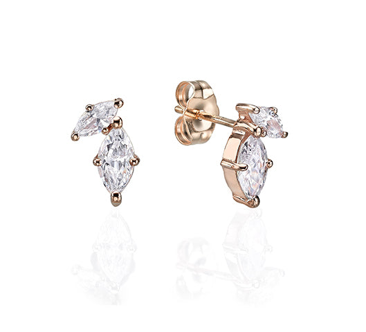 Tight gold earrings studded with marquise-cut diamonds
