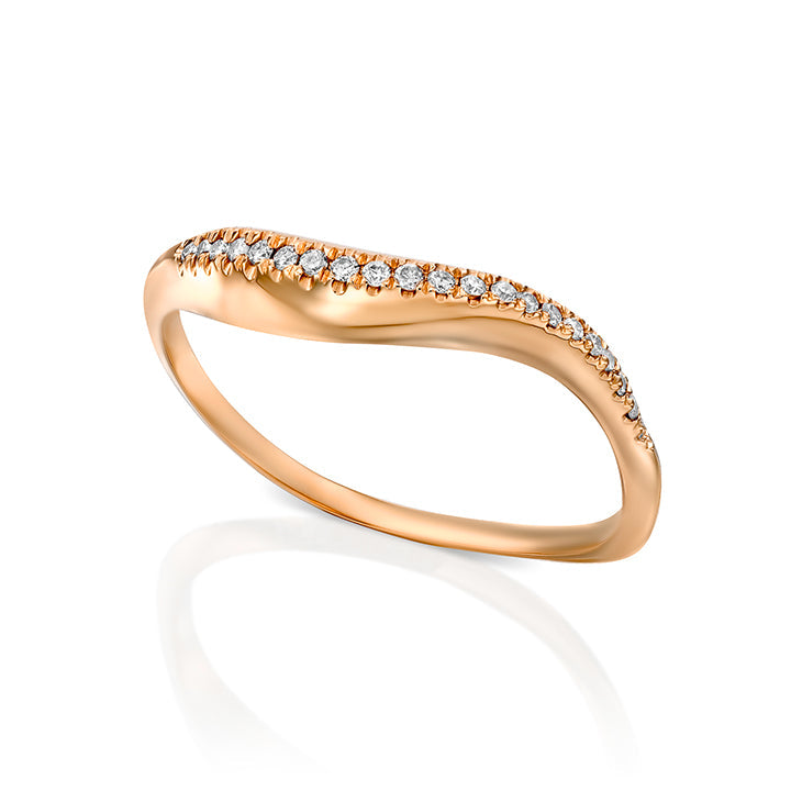 A thick wave ring set with a row of white diamonds