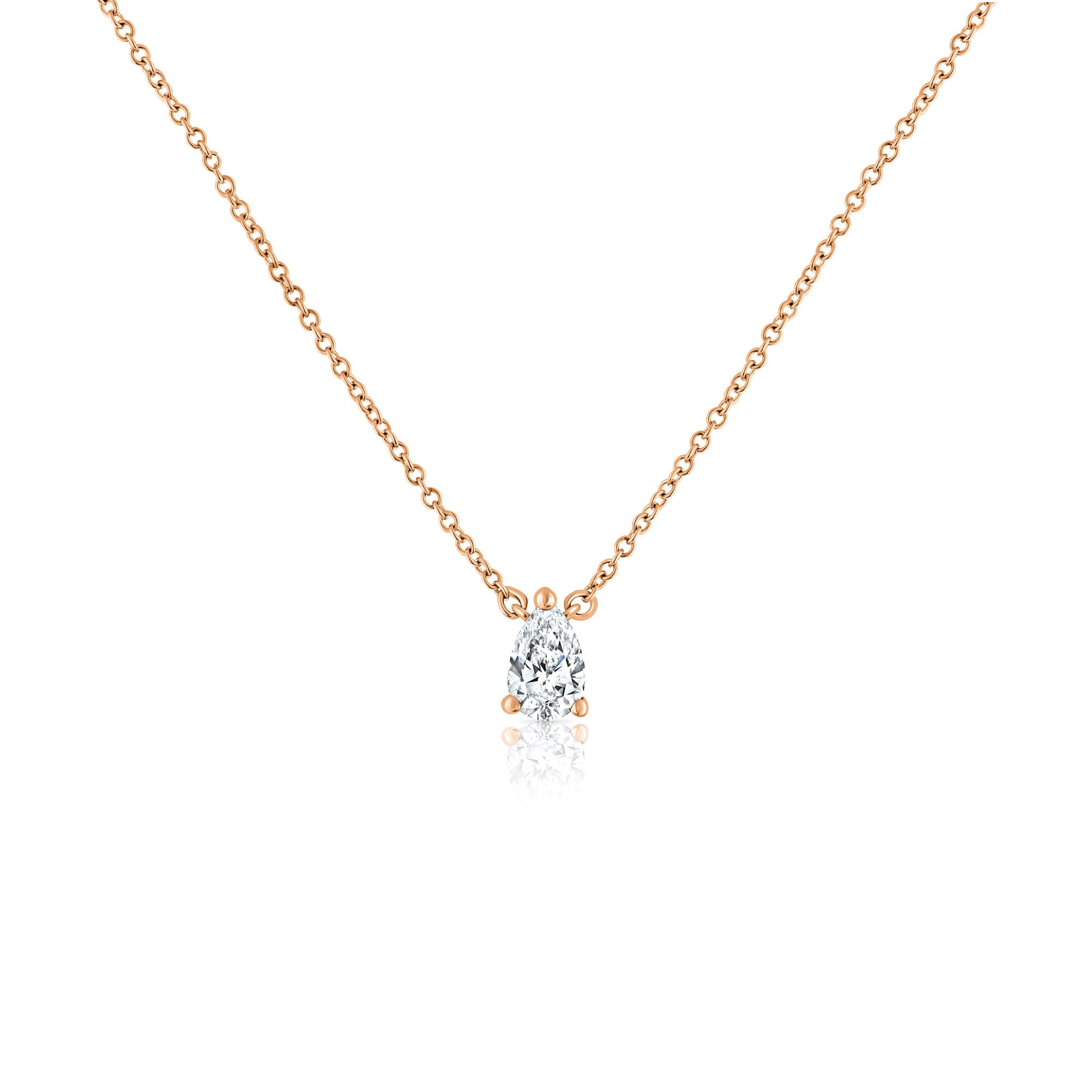 A classic gold chain set with a drop-cut lab diamond
